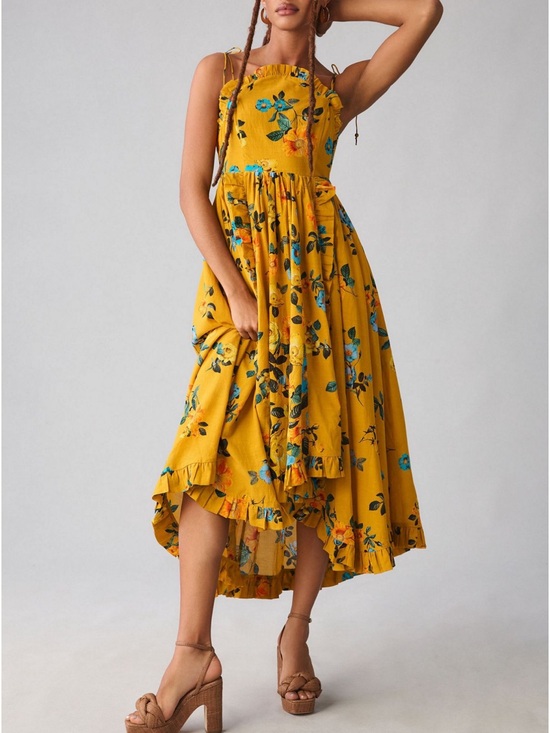 Anthropologie Dresses & Skirts - Anthropologie Mustard Yellow Floral High-Low Dress